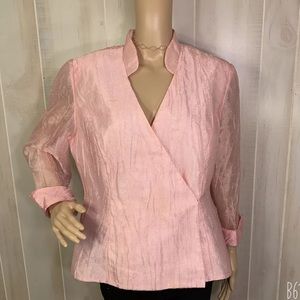 LIGHT PINK WRAP BLAZER V-NECK 3/4 SLEEVE